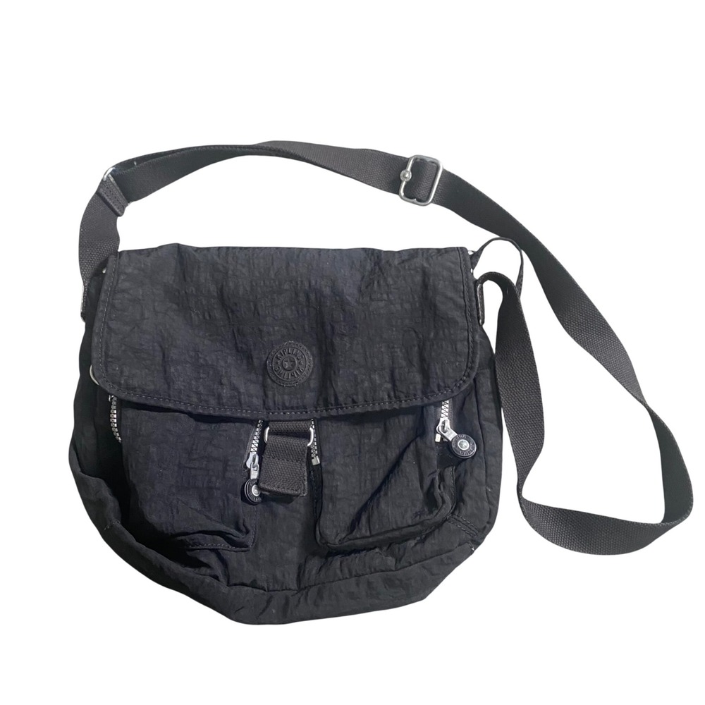 Kipling Messenger Crossbody Bag Unisex Medium Black Crinkle Nylon Travel Tech